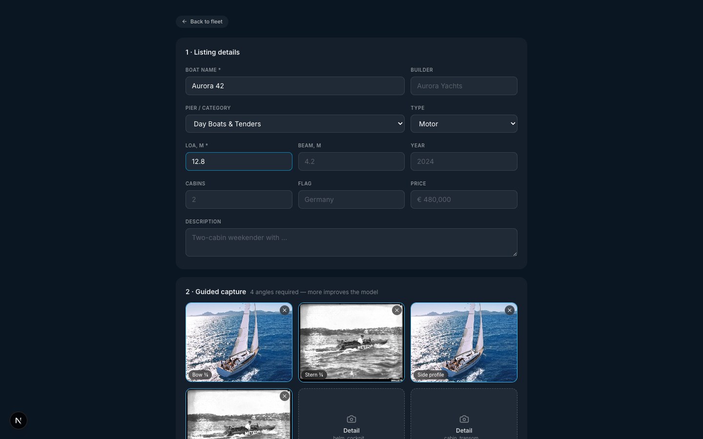 Guided photo capture of a boat